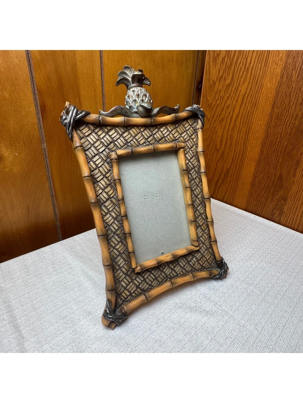 Vintage Pineapple Bamboo Look 4x6 Picture Frame Tropical Coastal Decor